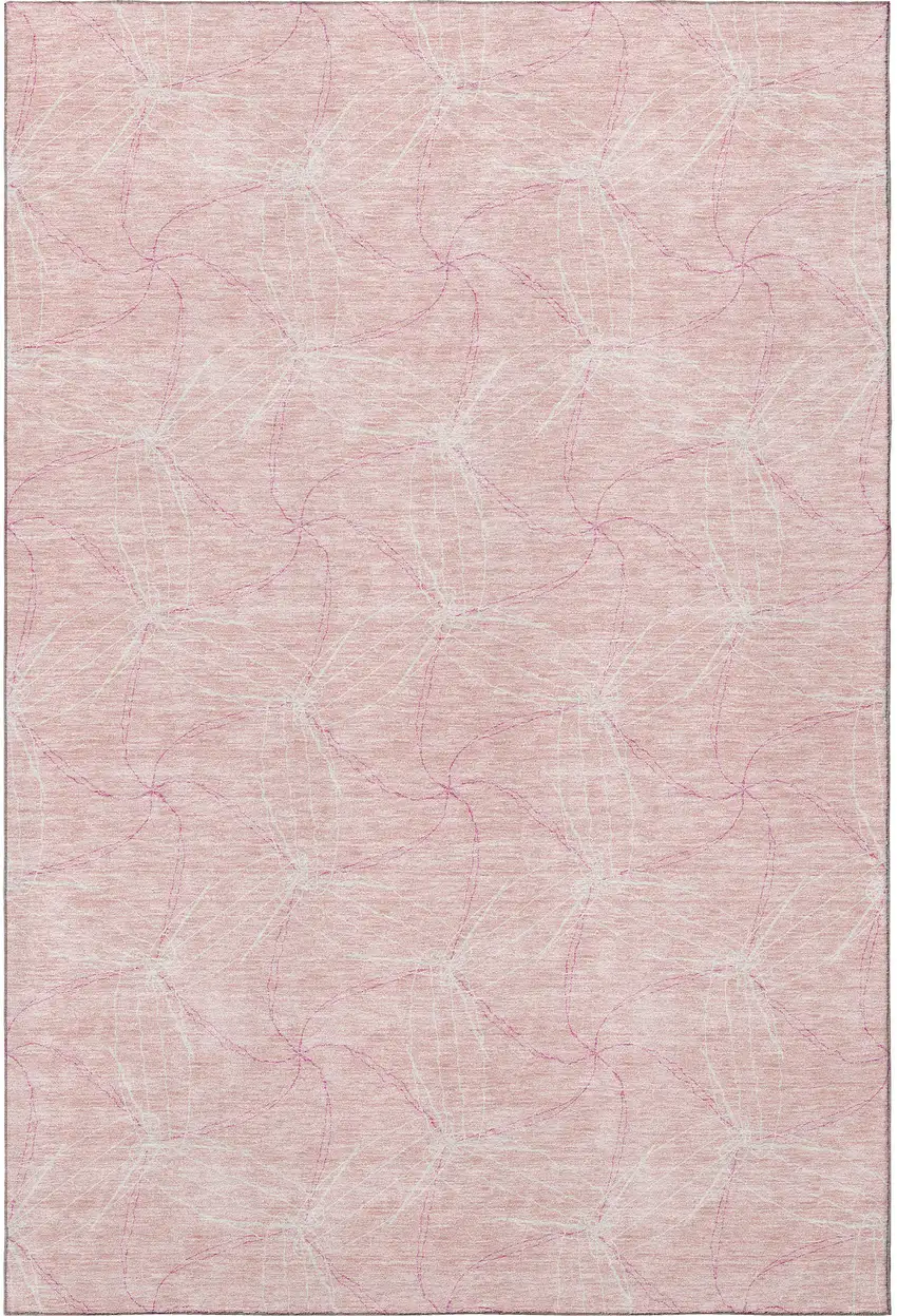 Pink And Ivory Geometric Washable Area Rug With UV Protection Photo 3