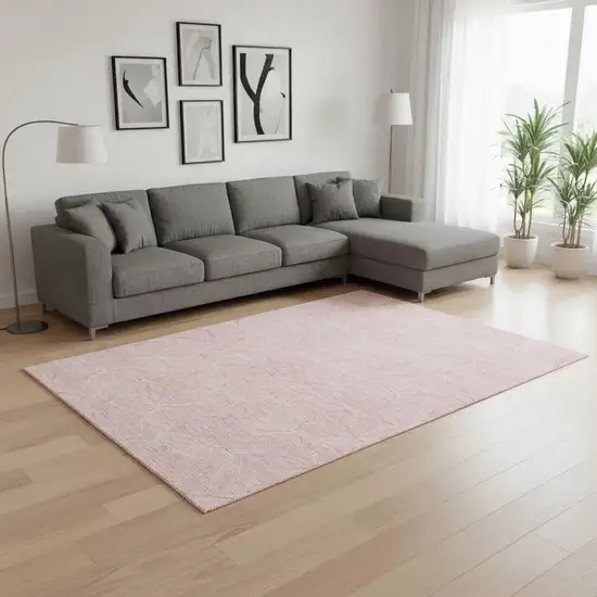 Pink And Ivory Geometric Washable Area Rug With UV Protection Photo 2