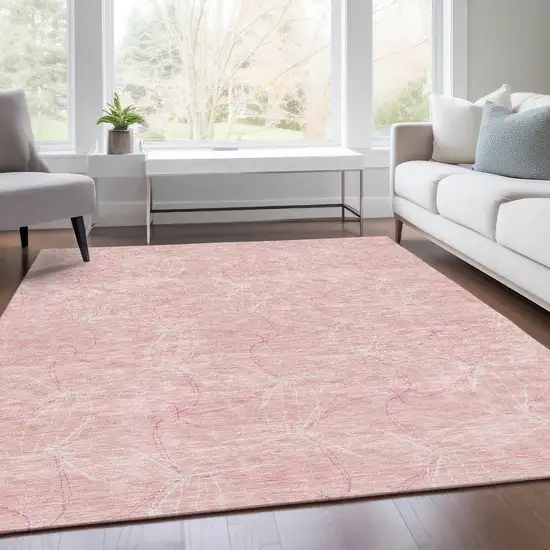 Pink And Ivory Geometric Washable Area Rug With UV Protection Photo 5