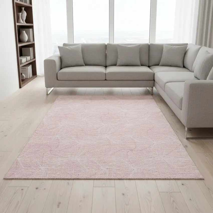 Pink And Ivory Geometric Washable Area Rug With UV Protection Photo 2