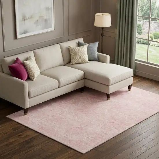Pink And Ivory Geometric Washable Area Rug With UV Protection Photo 1
