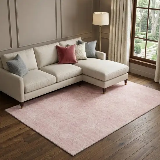 Pink And Ivory Geometric Washable Area Rug With UV Protection Photo 1