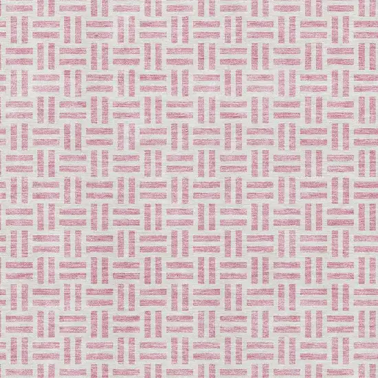 Pink And Ivory Geometric Washable Area Rug With UV Protection Photo 4