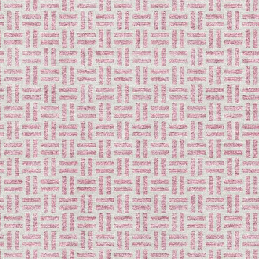 Pink And Ivory Geometric Washable Area Rug With UV Protection Photo 4