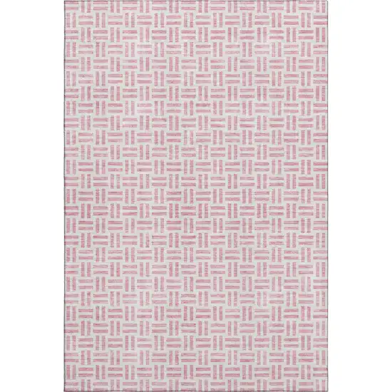Pink And Ivory Geometric Washable Area Rug With UV Protection Photo 1