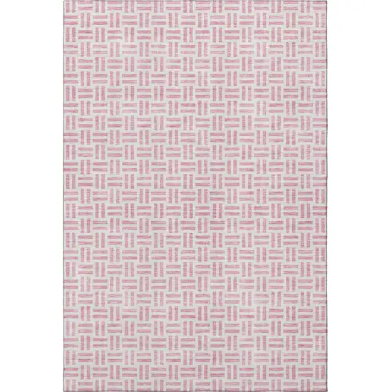 Pink And Ivory Geometric Washable Area Rug With UV Protection Photo 3
