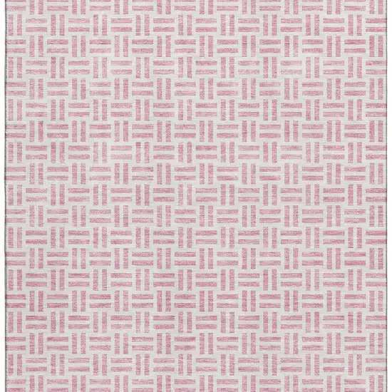 Pink And Ivory Geometric Washable Area Rug With UV Protection Photo 2