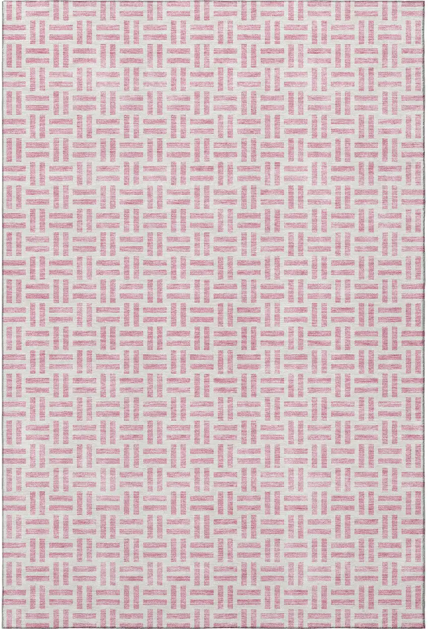 Pink And Ivory Geometric Washable Area Rug With UV Protection Photo 3