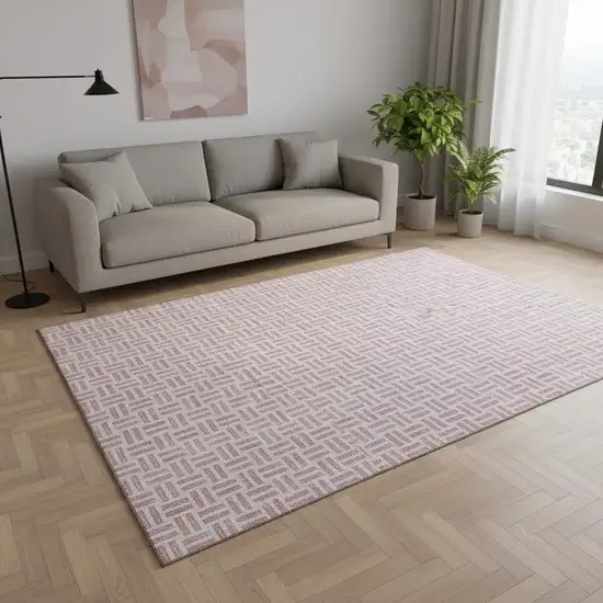Pink And Ivory Geometric Washable Area Rug With UV Protection Photo 2