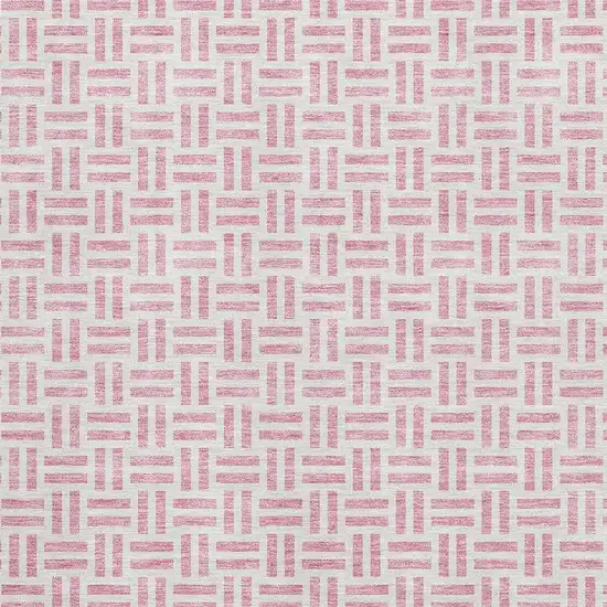 Pink And Ivory Geometric Washable Area Rug With UV Protection Photo 2