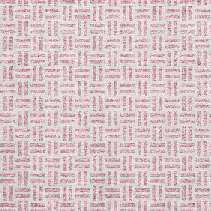 Pink And Ivory Geometric Washable Area Rug With UV Protection Photo 2