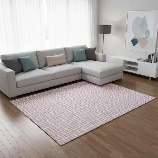 Pink And Ivory Geometric Washable Area Rug With UV Protection Photo 2