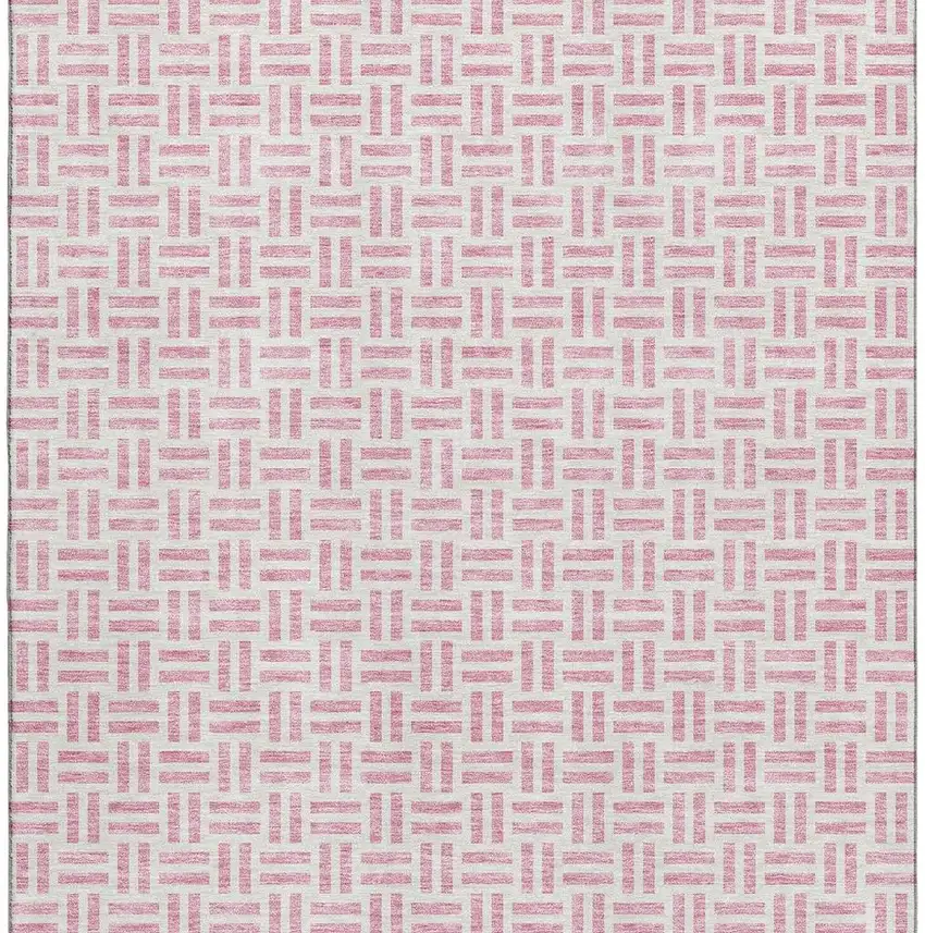 Pink And Ivory Geometric Washable Area Rug With UV Protection Photo 3