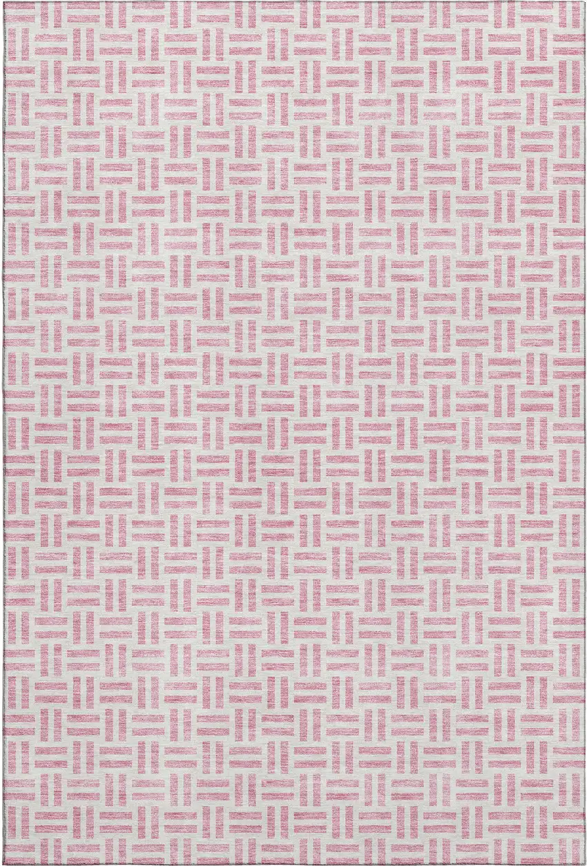 Pink And Ivory Geometric Washable Area Rug With UV Protection Photo 1