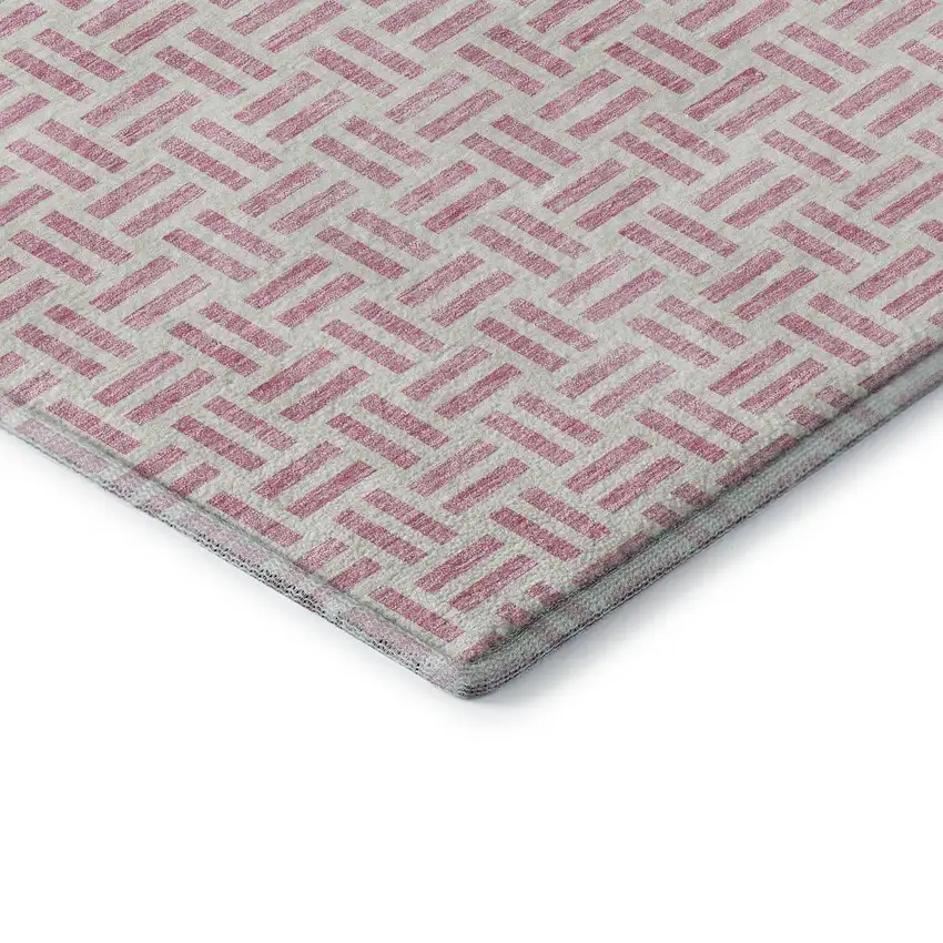 Pink And Ivory Geometric Washable Area Rug With UV Protection Photo 7