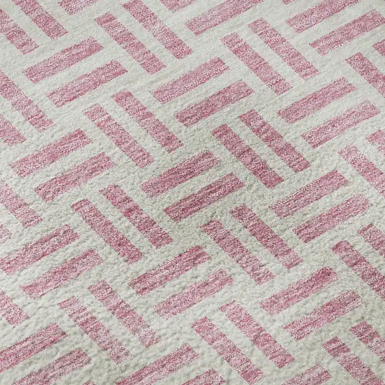 Pink And Ivory Geometric Washable Area Rug With UV Protection Photo 9