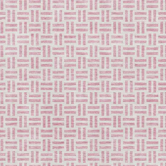 Pink And Ivory Geometric Washable Area Rug With UV Protection Photo 2