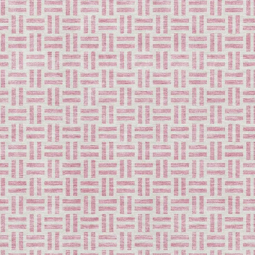 Pink And Ivory Geometric Washable Area Rug With UV Protection Photo 2