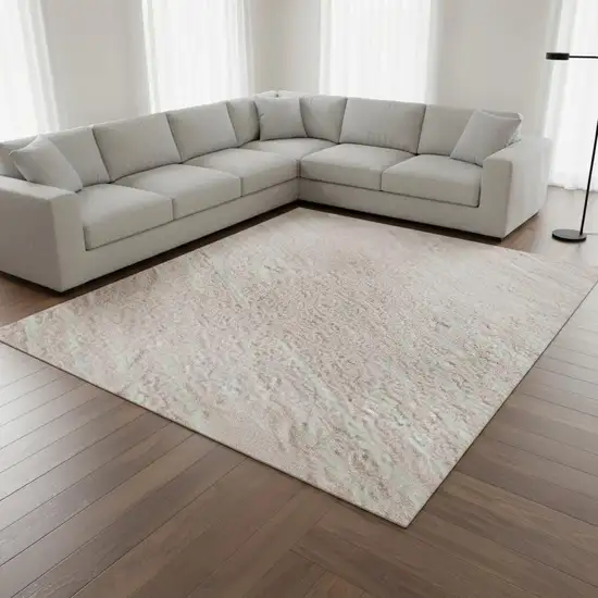 Pink And Ivory Geometric Washable Area Rug With UV Protection Photo 2