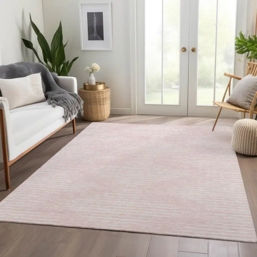 Pink And Ivory Geometric Washable Area Rug With UV Protection Photo 3