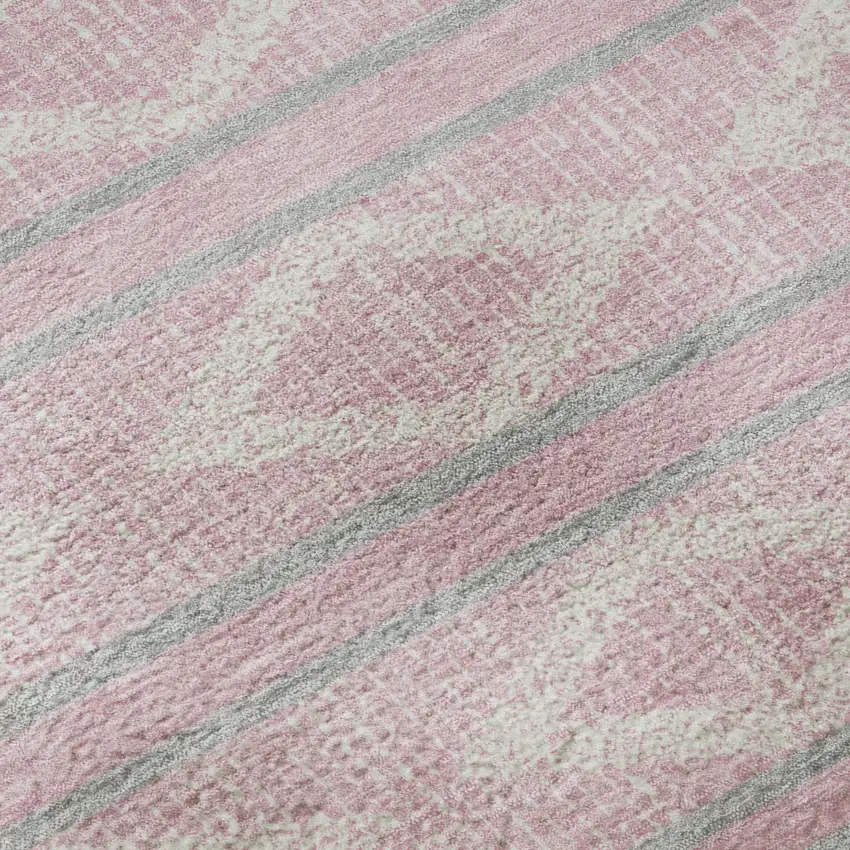 Pink And Ivory Geometric Washable Area Rug With UV Protection Photo 9