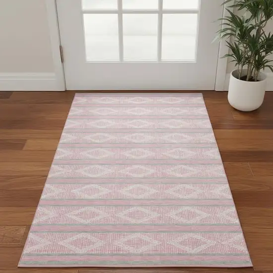 Pink And Ivory Geometric Washable Area Rug With UV Protection Photo 2
