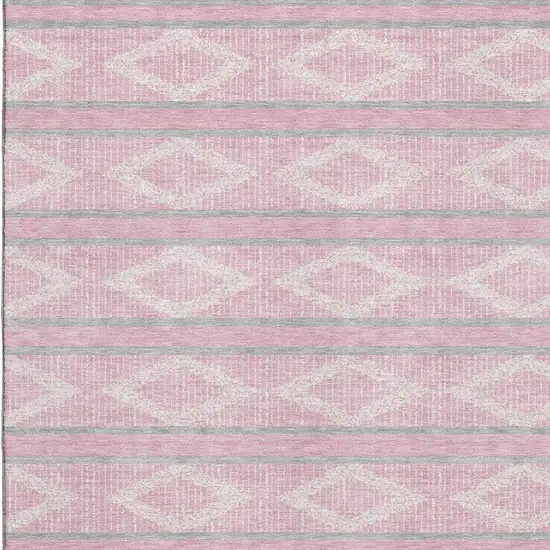 Pink And Ivory Geometric Washable Area Rug With UV Protection Photo 2