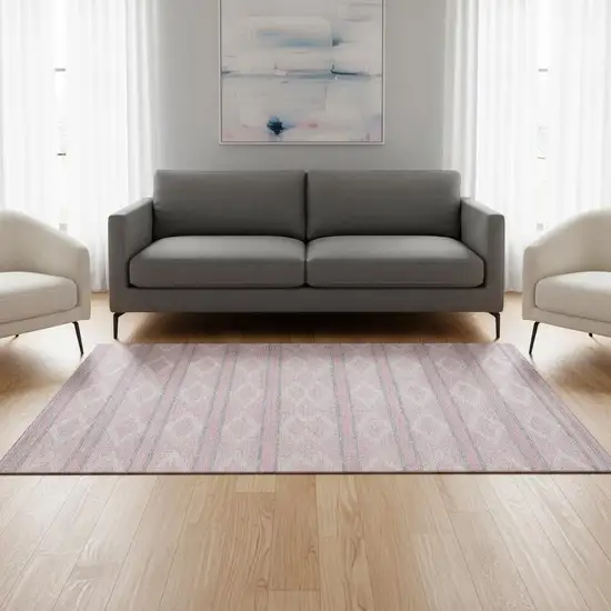 Pink And Ivory Geometric Washable Area Rug With UV Protection Photo 2