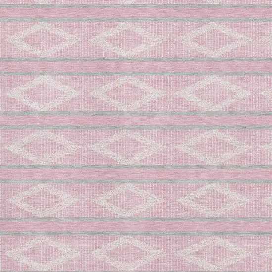 Pink And Ivory Geometric Washable Area Rug With UV Protection Photo 2