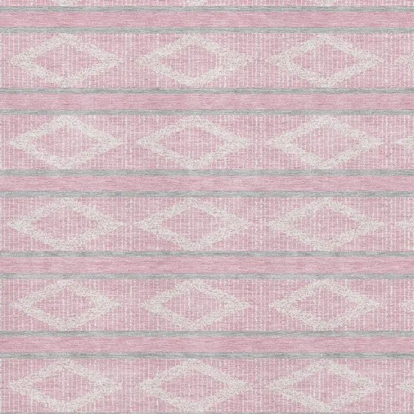Pink And Ivory Geometric Washable Area Rug With UV Protection Photo 2