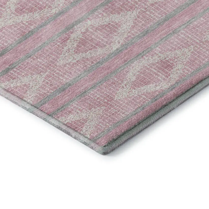 Pink And Ivory Geometric Washable Area Rug With UV Protection Photo 7