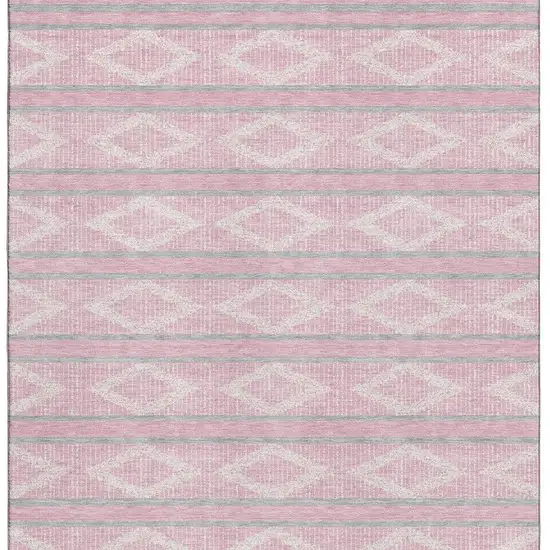 Pink And Ivory Geometric Washable Area Rug With UV Protection Photo 2