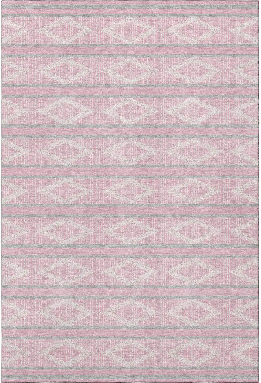 Pink And Ivory Geometric Washable Area Rug With UV Protection Photo 3
