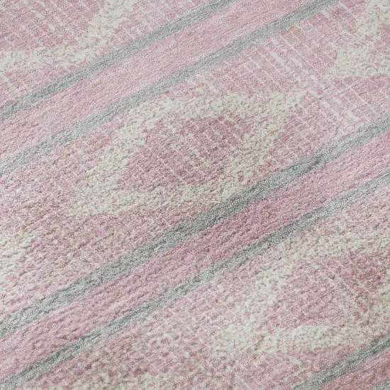 Pink And Ivory Geometric Washable Area Rug With UV Protection Photo 8
