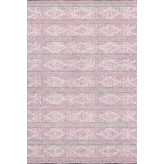 Pink And Ivory Geometric Washable Area Rug With UV Protection Photo 1