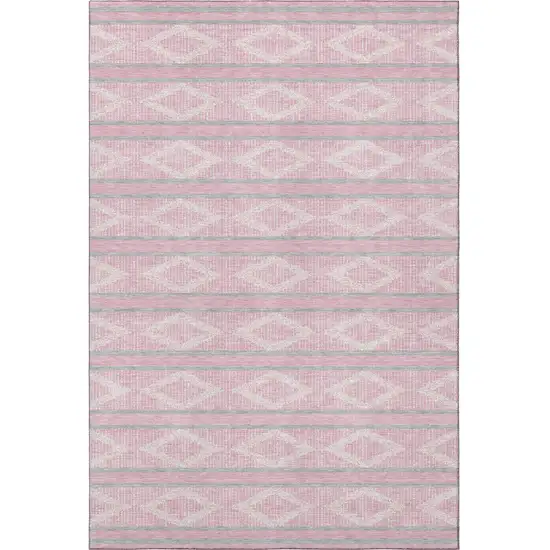 Pink And Ivory Geometric Washable Area Rug With UV Protection Photo 2