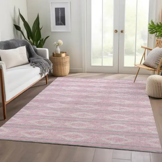 Pink And Ivory Geometric Washable Area Rug With UV Protection Photo 4
