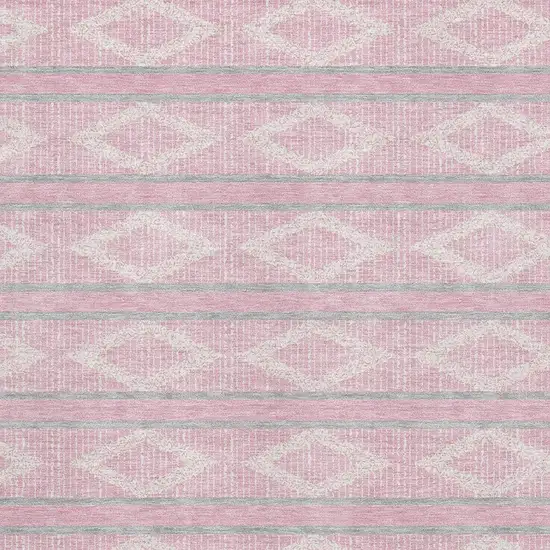 Pink And Ivory Geometric Washable Area Rug With UV Protection Photo 2