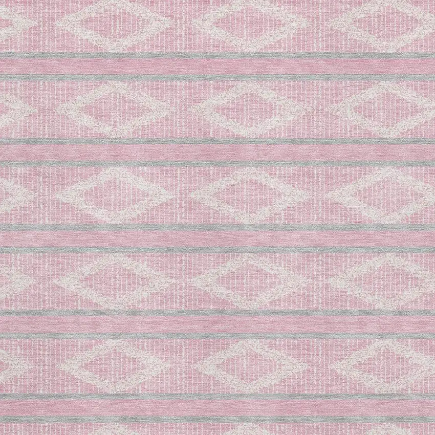 Pink And Ivory Geometric Washable Area Rug With UV Protection Photo 2