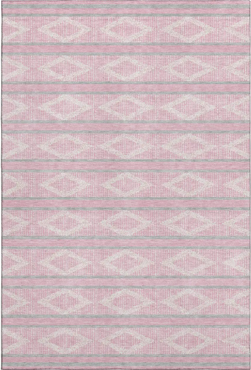 Pink And Ivory Geometric Washable Area Rug With UV Protection Photo 1