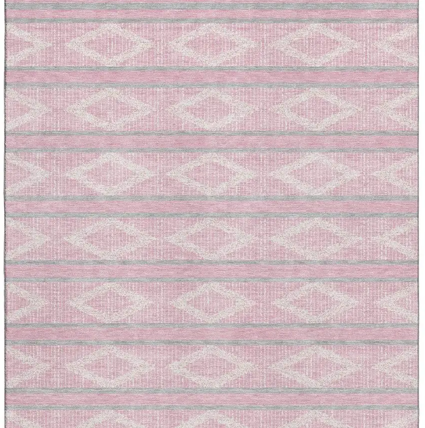 Pink And Ivory Geometric Washable Area Rug With UV Protection Photo 3
