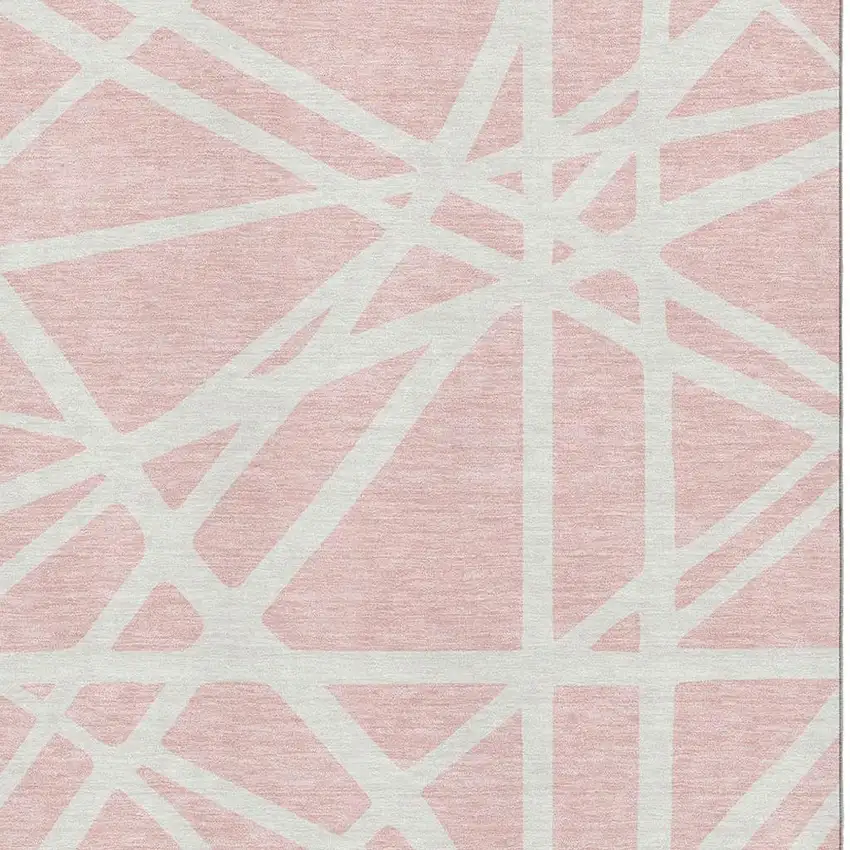 Pink And Ivory Geometric Washable Area Rug With UV Protection Photo 3