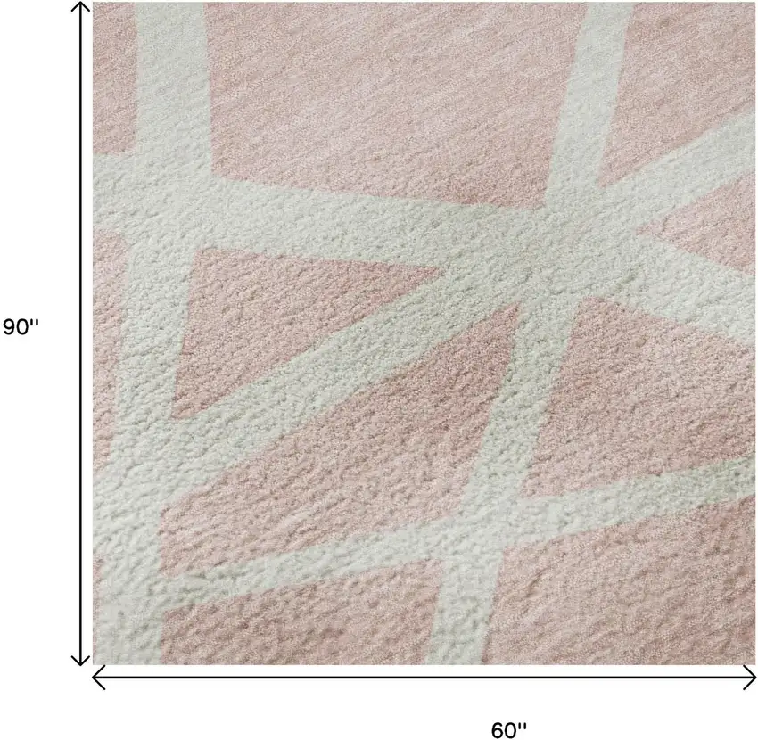 Pink And Ivory Geometric Washable Area Rug With UV Protection Photo 9