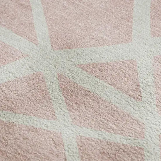 Pink And Ivory Geometric Washable Area Rug With UV Protection Photo 2