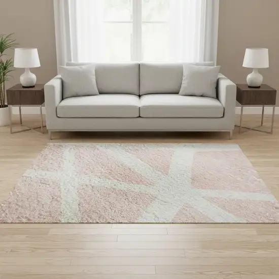 Pink And Ivory Geometric Washable Area Rug With UV Protection Photo 2