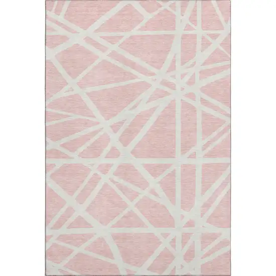 Pink And Ivory Geometric Washable Area Rug With UV Protection Photo 5