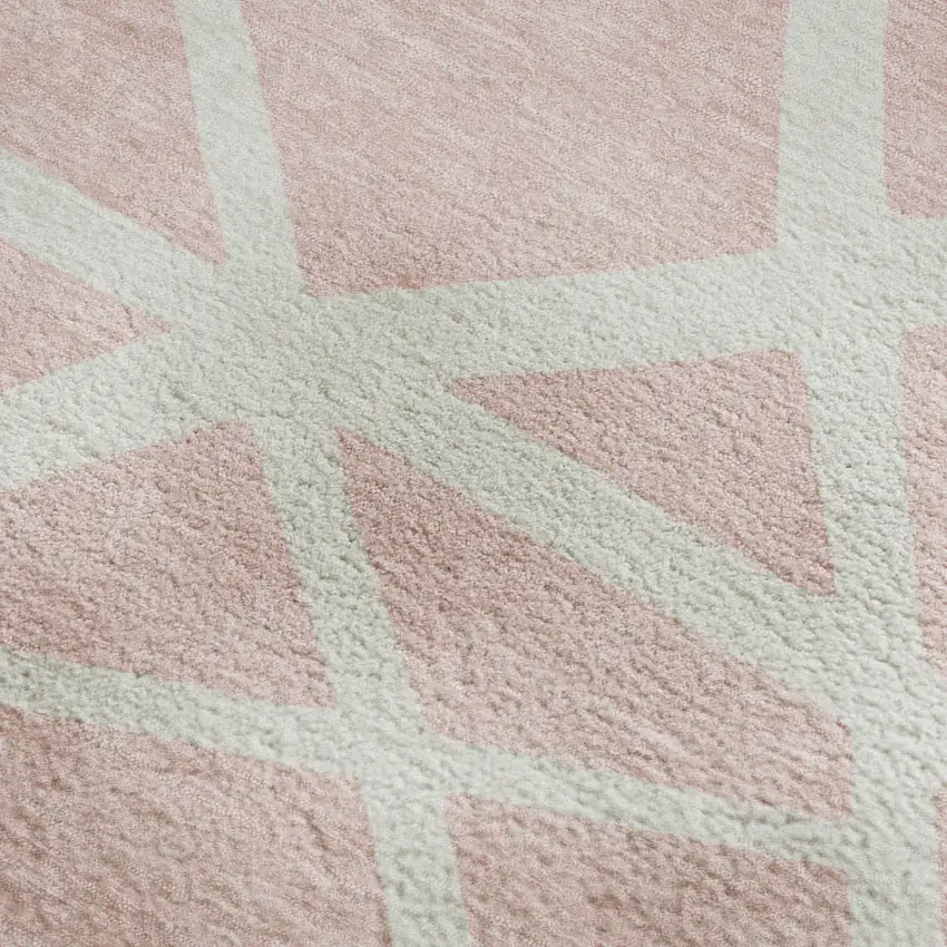 Pink And Ivory Geometric Washable Area Rug With UV Protection Photo 2