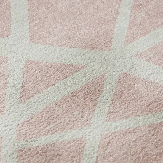 Pink And Ivory Geometric Washable Area Rug With UV Protection Photo 1