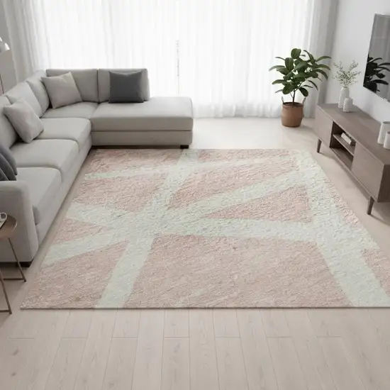 Pink And Ivory Geometric Washable Area Rug With UV Protection Photo 2