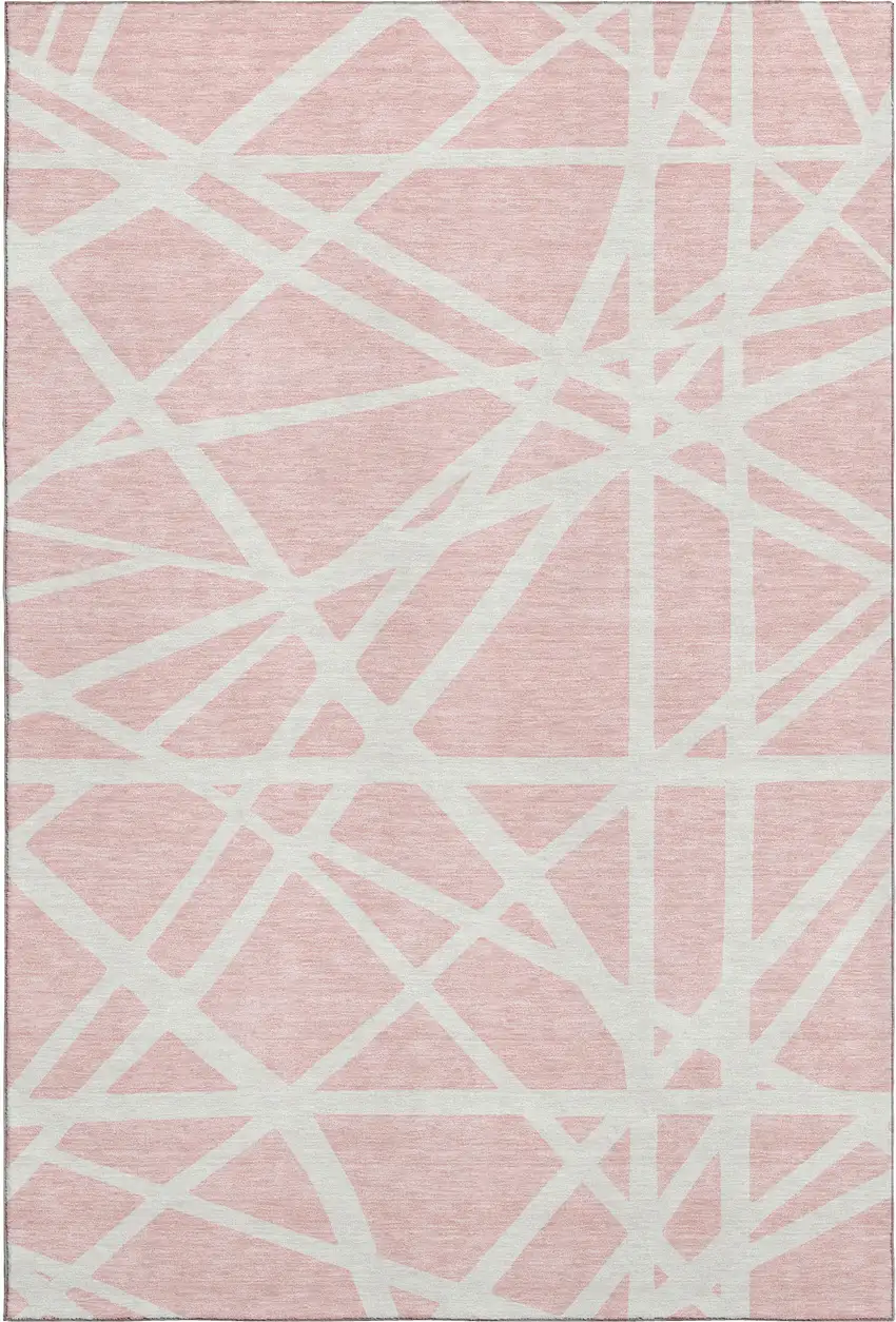 Pink And Ivory Geometric Washable Area Rug With UV Protection Photo 4